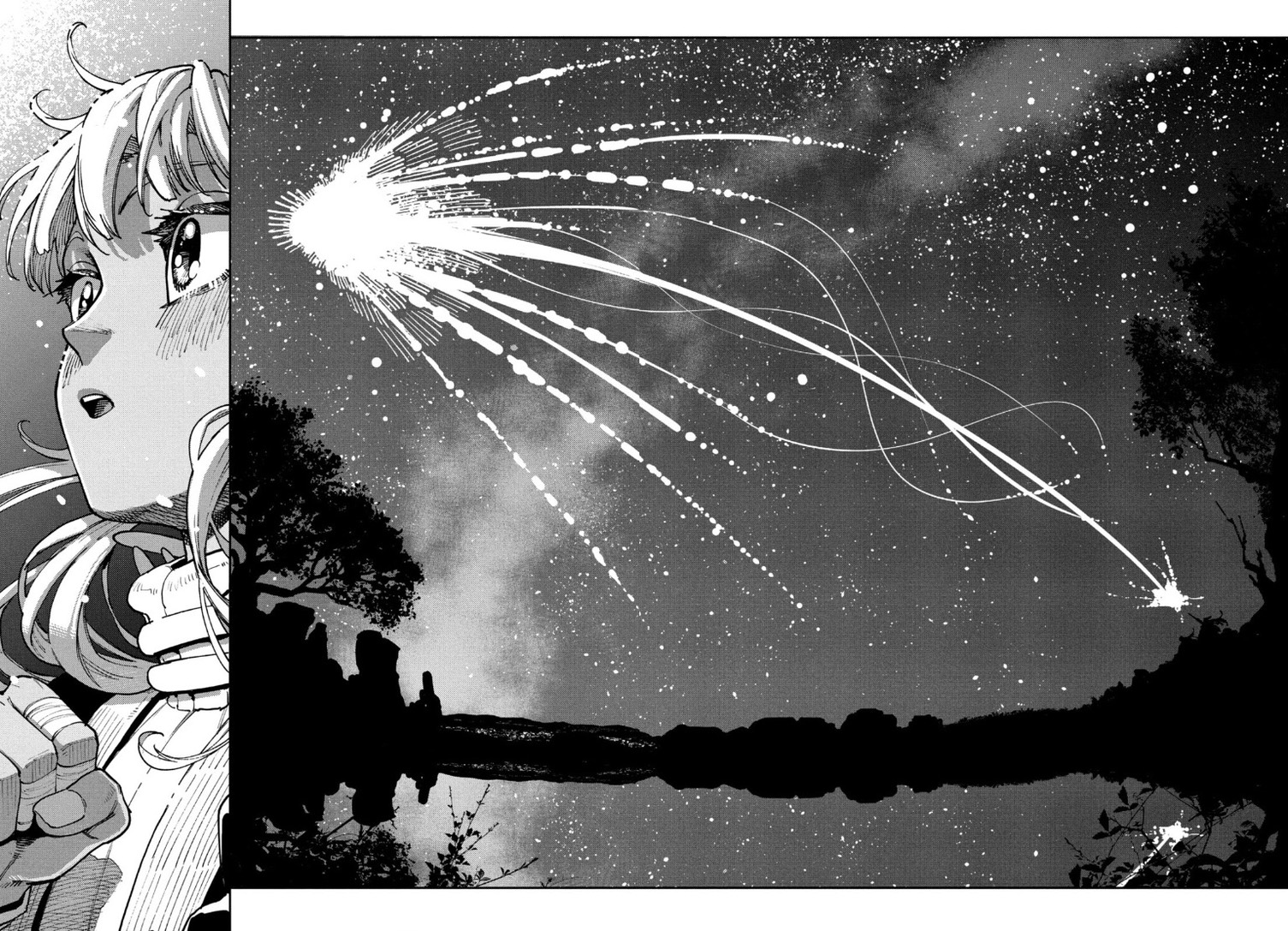 魔法を描く見開き。壮大な光景を見せる画力も、この作品の魅力だ。